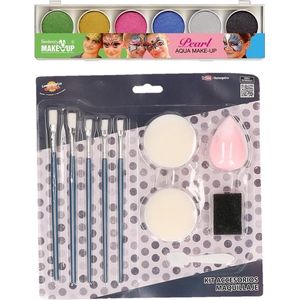 Faram Party kinder schminken set 6-kleuren glitters met grimeer gereedschap 10-delig