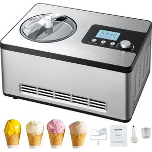 Compressor-ijsmachine IJsmachine 2 l, 180 W Frozen Yoghurt Maker IJsmachine 3 standen Yoghurtmachine Huishoudelijke draagbare ijsmachine Sorbet Gelato Geluidsarm Zilver Elektrisch