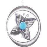 BlinQ Art Windspinner Vlinder RVS - 200mm rond - Glaskogel 35mm blauw