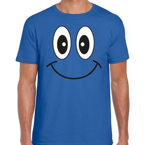 Bellatio Decorations Verkleed T-shirt voor heren - smiley - blauw - carnaval - feestkleding XL