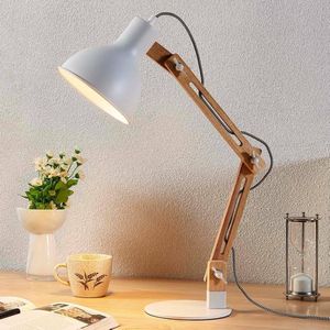 Lindby - bureaulamp - 1licht - metaal, essenhout - H: 46 cm - E27 - wit, essenhout