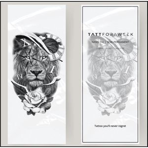 Grote nep tattoo kompas, roos en leeuw | Tattoo sleeve voor volwassenen | Blijft 5 dagen zitten | tattforaweek