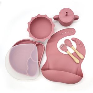 Miravo - kinderservies set roze - baby servies - ontbijtset - siliconen - onbreekbaar met zuignap - baby en peuter - cadeau