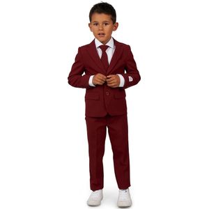 OppoSuits BOYS Blazing Burgundy - Jongens Pak - Casual Effen Gekleurd - Donkerrood  - Maat EU 122/128