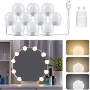 Vanity Mirror Lights Stick On Hollywood Spiegelverlichting - UK Adapter - USB - 3 Kleuren - 10 Helderheid - 10 Dimbare LED-lampen - Kaptafel - DIY Spiegelverlichting - Slaapkamer hollywood spiegel met verlichting