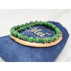 Mei's Tibetan Coppery Jade - Tibetaanse armband dames / wikkelarmband - Edelsteen / Afrikaanse Jade / Koper - polsmaat 16 cm - groen