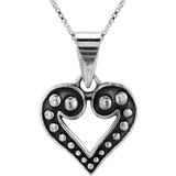 Ketting zilver | Zilveren ketting met hanger, opengewerkt hart met geoxideerde delen en bolletjes