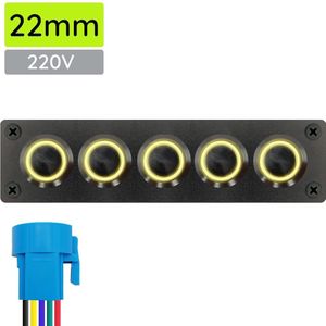 ProRide Metalen drukschakelaar 220V ON-OFF - Inbouwpaneel vijfvoudig - 22mm - IP67 - LED indicatie Geel