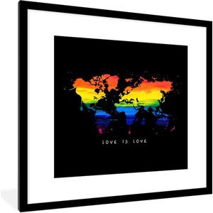 Fotolijst incl. Poster - Wereldkaart - Pride - Love - 40x40 cm - Posterlijst