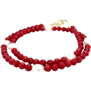 Pat's Jewels ketting - Ketting Dames - Kralen Ketting - Edelsteen - Rood - Parel