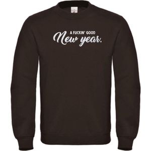Kerst sweater zwart S - A fuckin' good new year - zilver glitter - soBAD. | Kerst | Foute kerst trui | Sweater unisex | Sweater mannen | Sweater vrouwen | Nieuwjaar | Feest | Glitter