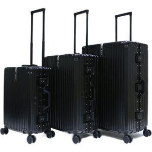 Travelsuitcase - Koffer met aluminium frame / polycarbonaatschaal - Reiskoffer met TSA slot - Zwart - Maat XL