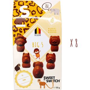 SWEET-SWITCH® - BIG 5 - Chocolade diertjes - Praliné - Zonder toegevoegde suikers - Glutenvrij - Palmolievrij - Vezelrijk - 8 x 125 g