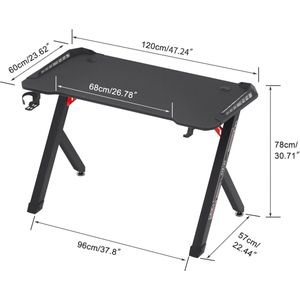 Gaming Bureau - Gaming Tafel - Gaming Desk - Computer Tafel - Computer Bureau - 120x60x78cm - met RGB LED Verlichting - Metaal & Carbon MDF - Zwart