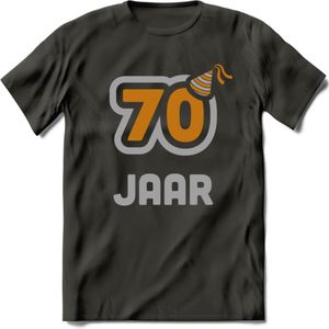 70 Jaar Feest T-Shirt | Goud - Zilver | Grappig Verjaardag Cadeau Shirt | Dames - Heren - Unisex | Tshirt Kleding Kado | - Donker Grijs - XL