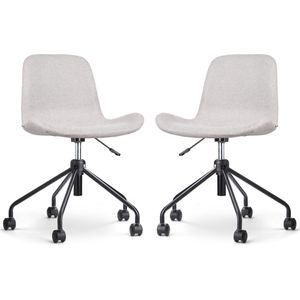 Nolon Nout-Fé Bureaustoelen Set van 2 Beige - Stof - Verstelbaar - Wieltjes - Zwart Onderstel