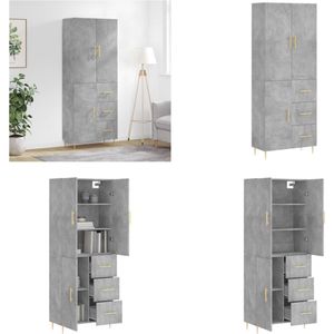 vidaXL Hoge kast 69-5x34x180 cm bewerkt hout betongrijs - Hoge Kast - Hoge Kasten - Dressoir - Buffetkast