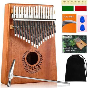 Kalimba 17 toetsen duimpiano - draagbare Mbira Sanza vingerpiano professioneel muziekinstrument met studie-instructie, tuning hamer cadeau voor kinderen volwassenen beginners