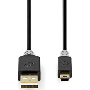 Nedis USB-Kabel - USB 2.0 - USB-A Male - USB Mini-B 5-Pins Male - 480 Mbps - Verguld - 2.00 m - Rond - PVC - Antraciet - Window Box