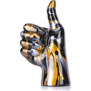 17,5 cm H zwart en goud duim omhoog standbeeld decor, zwart goud duim omhoog trofee handsculptuur, Hmoe hand vredesteken decor en handvinger bureau decor, voor kantoor salontafel ingang