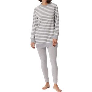 SCHIESSER Casual Essentials pyjamaset - dames pyjama lang badstof legging gestreept grijs-melange - Maat: 42