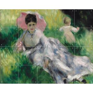 IXXI Woman with a Parasol and Small Child on a Sunlit Hillside, Pierre-Auguste Renoir & Museum of Fine Arts Boston - 100 x 80 cm - Gratis ophangtool -