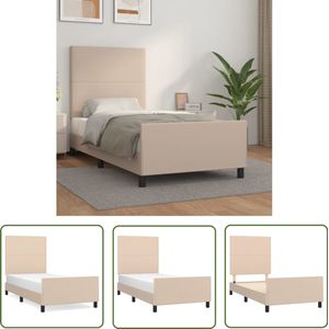 The Living Store Bedframe met hoofdbord kunstleer cappucinnokleurig 90x190 cm - Bed Frame - Kapstok - Slaapcomfort - Design Bed - Bedroom Furniture