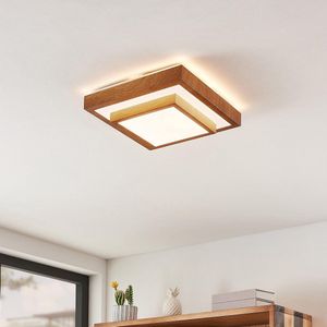 Lindby - LED plafondlamp - 1licht - ijzer, acryl - H: 10 cm - licht hout - Inclusief lichtbron