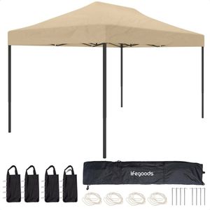 LifeGoods Partytent - Paviljoen - 3x4.5 m - Easy Up - Opvouwbaar - Waterdicht - Draagtas met Wieltjes - Beige