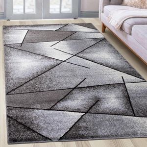 Geweven tapijt voor woonkamer hal slaapkamer - grijs modern geometrisch design - Öko-Tex 100 - afmetingen 80 x 150 cm