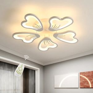 LuxiLamps - 5 Kop Bloemen Plafondlamp - Dimbaar Met Afstandsbediening - Wit - LED Plafondlamp - Woonkamerlamp - Moderne lamp - Plafonniere
