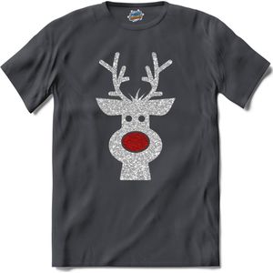 Kerst rendier buddy glitter - T-Shirt - Heren - Mouse Grey - Maat L