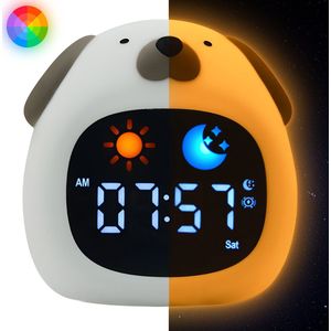 Maness® Hond Slaaptrainer - Kinderwekker - Slaapwekker - Met nachtlamp functie en wekker timer - Slaaphulp voor kinderen vanaf de peuter leeftijd - Ook leuk als nachtlampje voor baby's