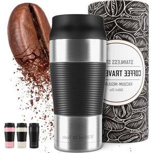 Koffie To Go Thermosbeker Geïsoleerd Lekvrij - BPA-Vrij Vaatwasmachinebestendig Dubbelwandige Isolatie RVS Herbruikbaar Thermo-Beker Vrouw Man