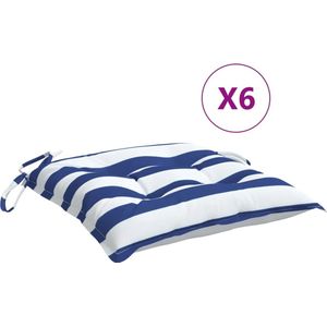 vidaXL-Stoelkussens-6-st-gestreept-40x40x7-cm-stof-wit-en-blauw