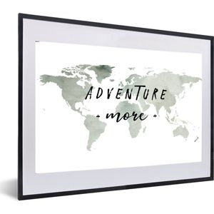 Fotolijst incl. Poster - Wereldkaart - Adventure more - Waterverf - 60x40 cm - Posterlijst