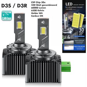Revolutionaire D3S - D3R - LED Lampen - Set van 2 met 60000 Lumen en CANbus Adapter! Verlicht de Weg met 240W CSP D3R Technologie en 6000k Ultra-Bright Wit Licht! Perfect voor Auto Dimlicht en Grootlicht.