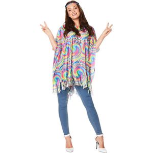 Karnival Costumes Hippie Tye Dye Poncho & Hoofdband 2-Delig Carnavalskleding Dames Hippie - Multicolor - One Size - Polyester