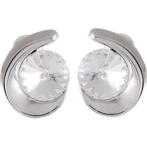 Behave Dames oorbellen rond met 10 mm swarovski elements facet geslepen rivoli kristal – zilverkleurig – 14 mm lang