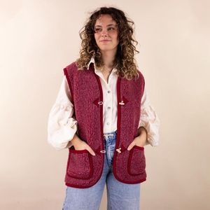 Wollen Vest Dames met knoopje bordeaux