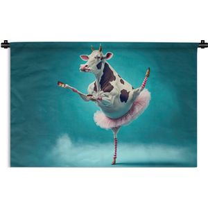 Wandkleed - Wanddoek - Koe - Ballet - Portret - Blauw - Dieren - Kind - 150x100 cm - Wandtapijt