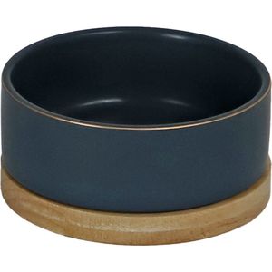 De Boon - Honden Eetbak - keramiek/hout - petrol blauw - 13cm