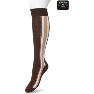 Bonnie Doon Dames Kniekousen Donker Bruin maat 36/42 - Knie Kousen - Streep - Bies - Print - Uitstekend draagcomfort - Sporty Stripe Knee Sock - Kniesokken - Zakt niet af - OEKO-TEX - Donkerbruin - Bracken - BP221704.158