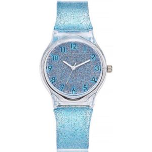 Glitter horloge - blauw - kinderen/ tieners - 33 mm - I-deLuxe verpakking