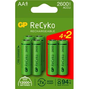 GP Batteries 201230, Oplaadbare batterij, AA, Nikkel-Metaalhydride (NiMH), 1,2 V, 6 stuk(s), 2600 mAh