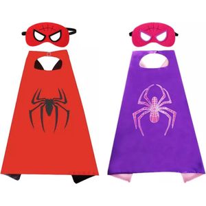 Superhelden Verkleedkleren Set - Rood en Paars - Spin Masker - Superhelden Pak - Cape - Spider - Verkleedkleren Jongen - Verkleedkleren Meisje - Man - Girl - Verkleedkleding - Kostuum - Halloween kostuum - Carnaval