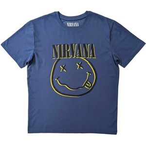 Nirvana - Inverse Happy Face Heren T-shirt - XL - Blauw