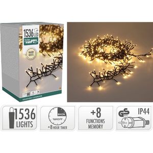 Treecluster Kerstboomverlichting - 1536 LED Warm Wit - 1990 cm - Timer - 8 Lichtstanden - Binnen Buiten
