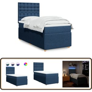 vidaXL Boxspring met matras stof blauw 90x190 cm