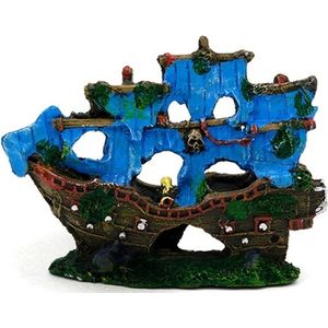 Schip Ornament voor Aquarium – Gezonken Piraten Schip – Blauw – 14*11*3.5 cm